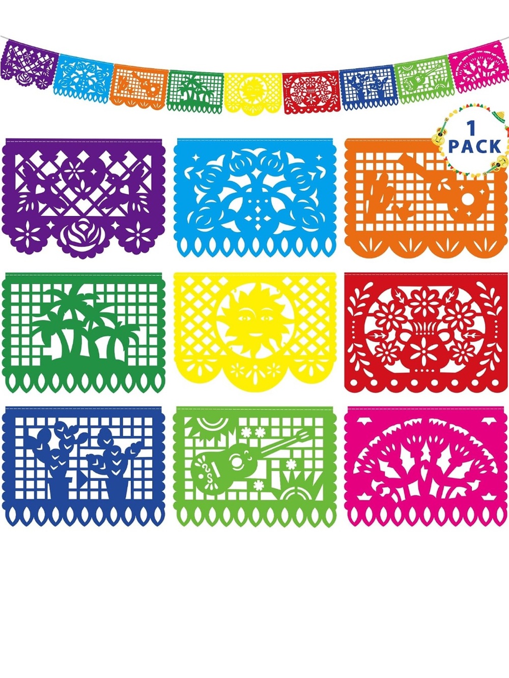 New Festive Multicolor Papel Picado Banner - Home Party Supplies